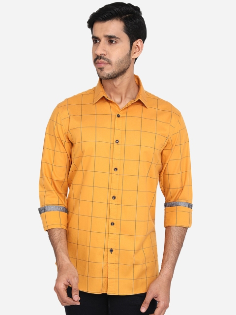 

JADE BLUE Men Yellow Slim Fit Windowpane Checks Opaque Checked Cotton Casual Shirt