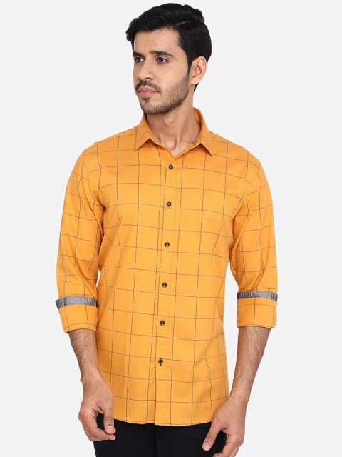

JADE BLUE Plus Size Men Yellow Slim Fit Windowpane Checks Casual Shirt, Mustard