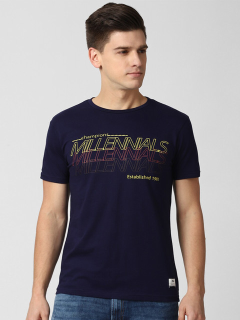 

Peter England Casuals Men Navy Blue Typography Printed T-shirt