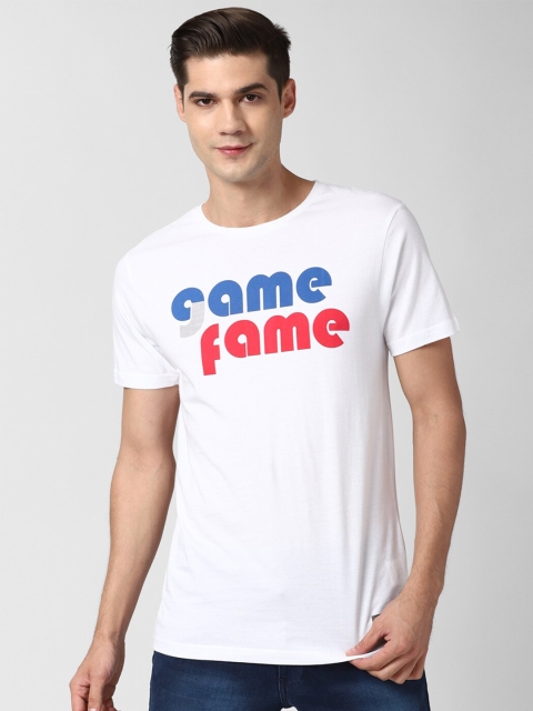 

Peter England Casuals Men White & Blue Typography Printed T-shirt