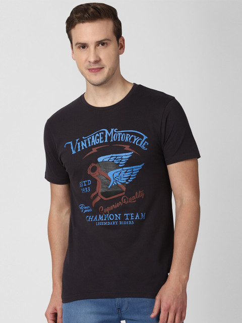 

Peter England Casuals Men Black Printed Cotton T-shirt