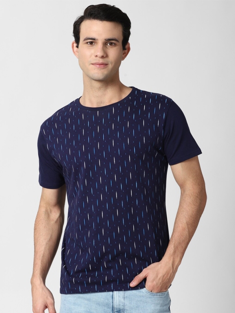 

Peter England Casuals Men Navy Blue Printed Pure Cotton T-shirt
