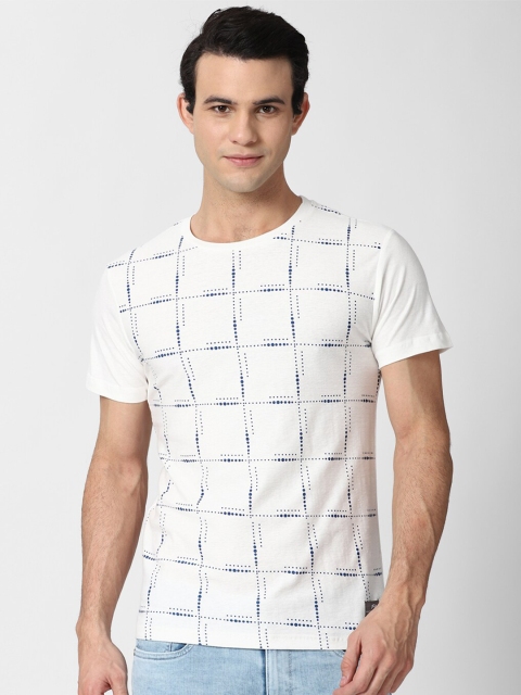 

Peter England Casuals Men White Checked Monochrome T-shirt