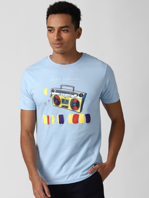 

Peter England Casuals Men Blue & Yellow Printed Round Neck T-shirt