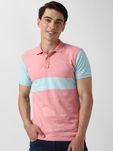 

Peter England Casuals Men Pink & Blue Cotton Colourblocked Polo Collar T-shirt
