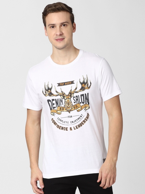 

Peter England Casuals Men White Printed Pure Cotton T-shirt