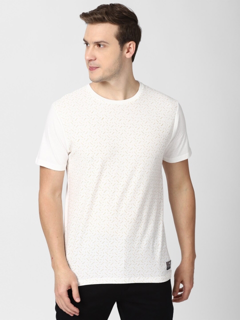 

Peter England Casuals Men White & Yellow Printed Pure Cotton T-shirt