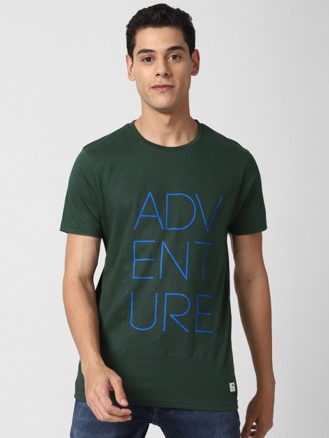 Peter England Casuals Men Green Typography Printed Cotton T-shirt