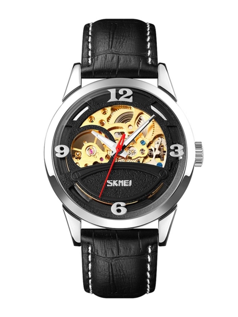 

Skmei Men Black Printed Dial & Black Leather Straps Analogue Motion Powered Watch Skmei_9226_Black