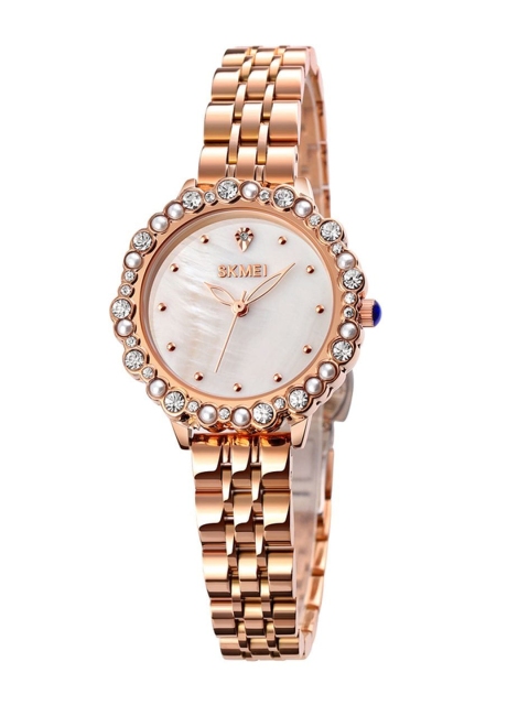 

Skmei Women White Dial & Rose Gold-Plated Straps Analogue Watch Skmei_1799_Rosegold_White