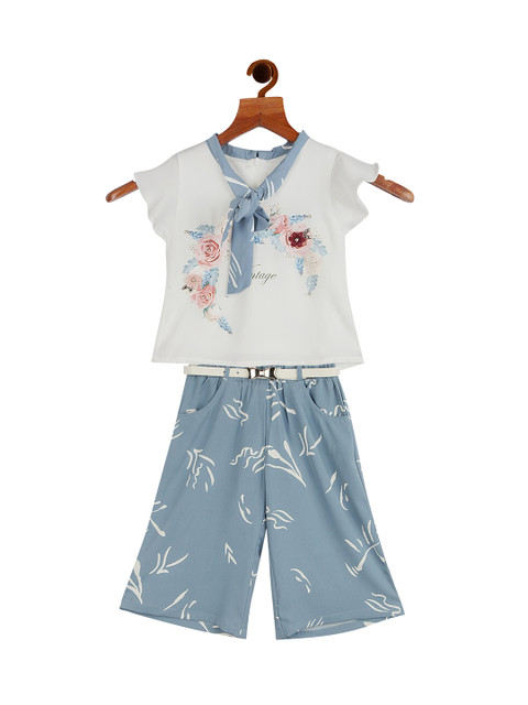 

Tiny Girl Girls Blue & White Printed Top with Palazzos