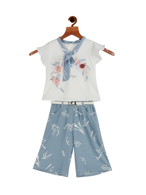 

Tiny Girl Girls Blue & Grey Printed T-Shirt With Palazzos Clothing Set, White