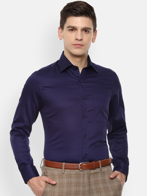 

Louis Philippe Men Navy Blue & Black Opaque Printed Pure Cotton Formal Shirt