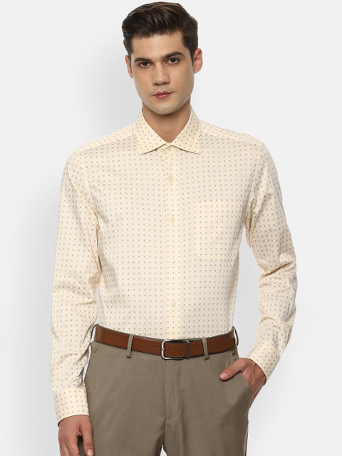 

Louis Philippe Men Beige & Olive Green Opaque Printed Pure Cotton Formal Shirt