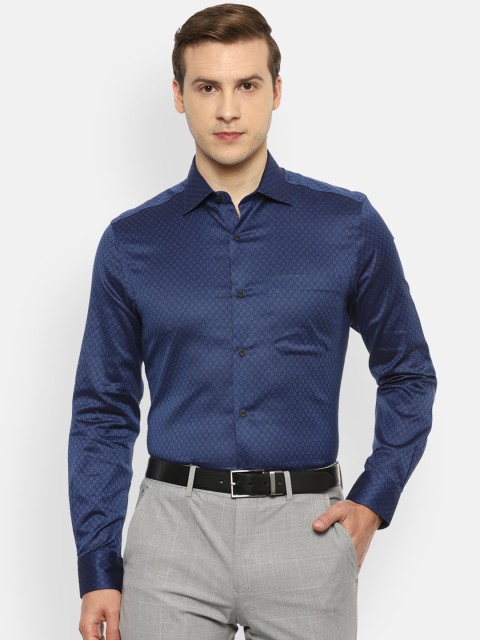 

Louis Philippe Gods & Kings Men Navy Blue & Black Printed Pure Cotton Formal Shirt