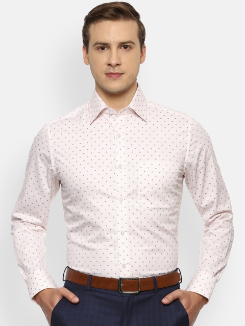 

Louis Philippe Men Cream-Coloured & Blue Opaque Printed Pure Cotton Formal Shirt