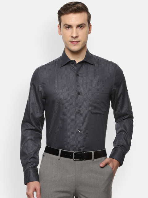 

Louis Philippe Men Grey & White Opaque Pure Cotton Formal Shirt