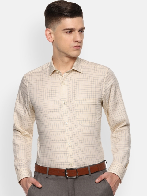 

Louis Philippe Men Beige Slim Fit Opaque Checked Formal Shirt