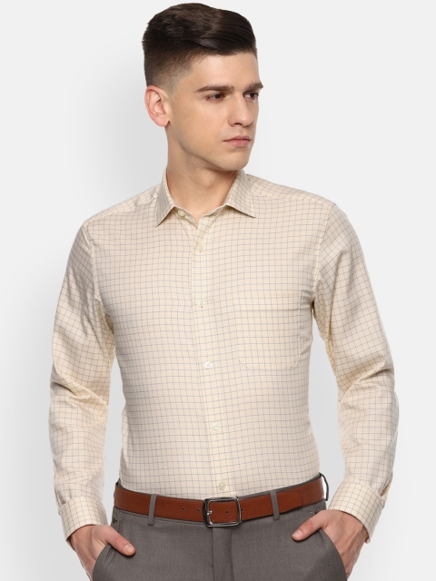 

Louis Philippe Men Beige & Blue Slim Fit Opaque Checked Pure Cotton Formal Shirt