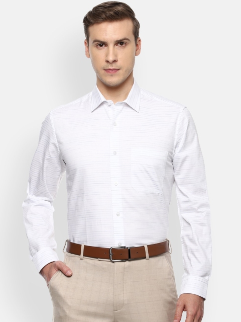 

Louis Philippe Men White & Black Slim Fit Opaque Striped Pure Cotton Formal Shirt