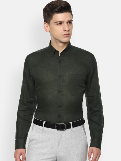 

Louis Philippe Men Olive Green Slim Fit Opaque Faded Formal Shirt