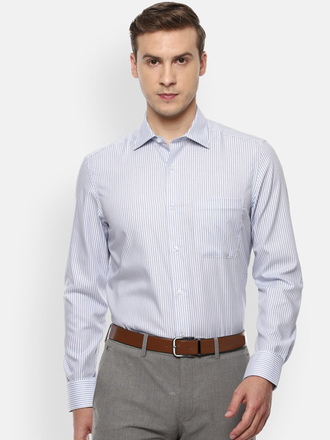 

Louis Philippe Men Blue & White Opaque Striped Pure Cotton Formal Shirt