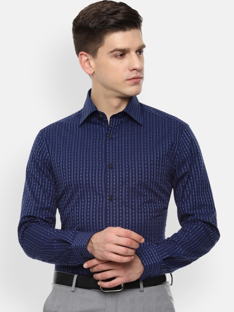 

Louis Philippe Men Navy Blue Opaque Printed Pure Cotton Formal Shirt
