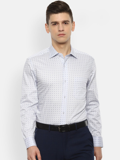 

Louis Philippe Men Blue & White Opaque Printed Pure Cotton Formal Shirt