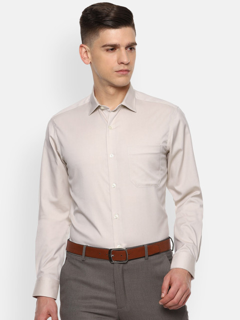

Louis Philippe Men Beige Slim Fit Opaque Striped Formal Shirt