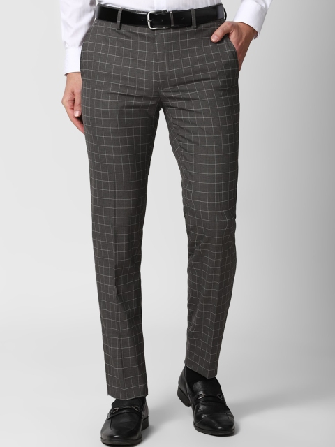 

Peter England Men Grey Checked Slim Fit Formal Trousers