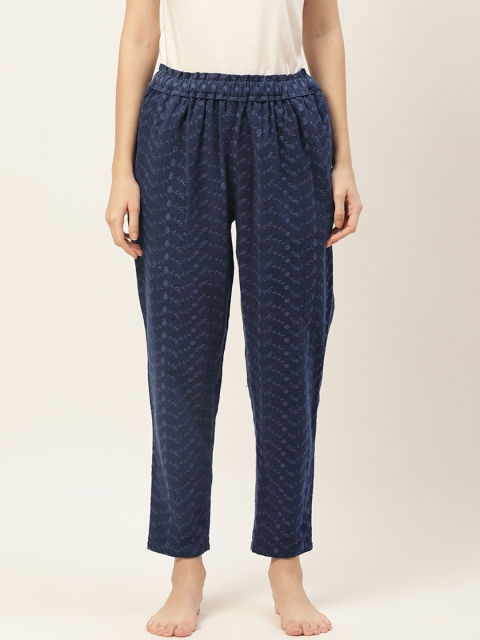 

9teenAGAIN Women Navy Blue Floral Embroidered Lounge Pants