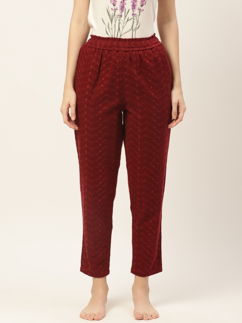 

9teenAGAIN Women Red Embroidered Lounge Pants