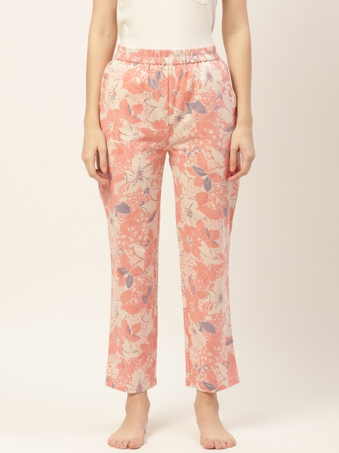 

9teenAGAIN Women Peach Printed Cotton Lounge Pants