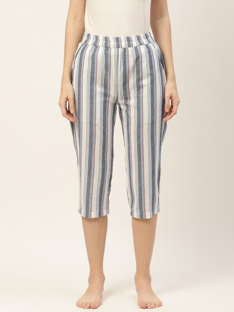 

9teenAGAIN Women White & Grey Striped Capris