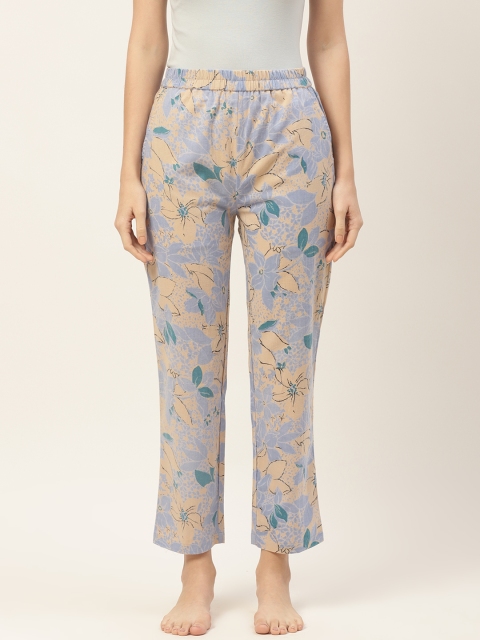 

9teenAGAIN Women Light Blue Floral Cotton Lounge Pants