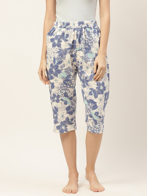 

9teenAGAIN Women Blue & White Striped Capris