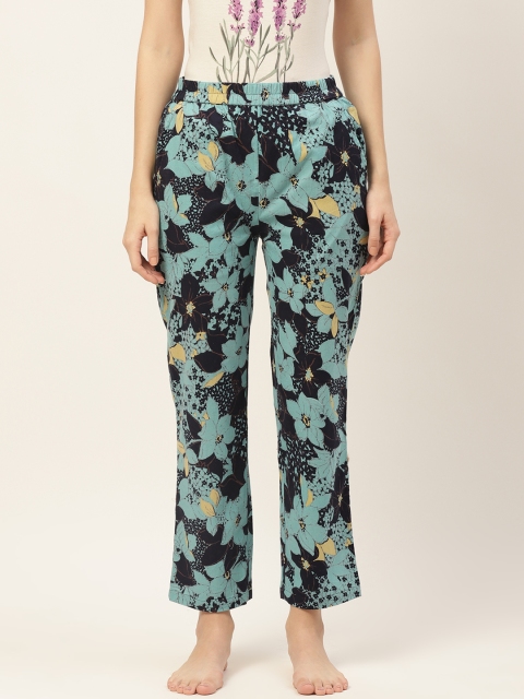 

9teenAGAIN Women Blue & Black Floral Cotton Lounge Pants