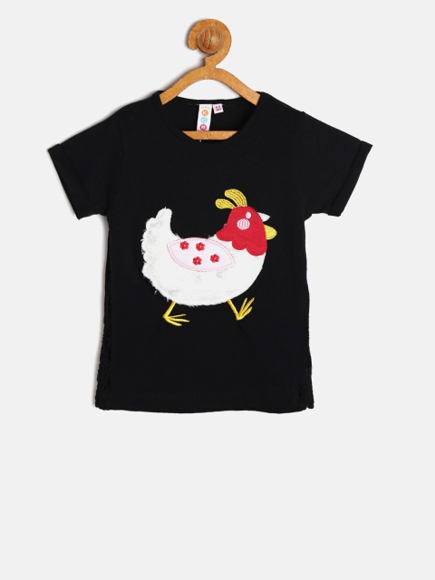 

Kids On Board Girls Black Applique Regular Top
