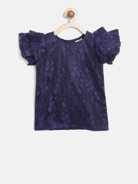 

Kids On Board Girls Navy Blue Floral Regular Top