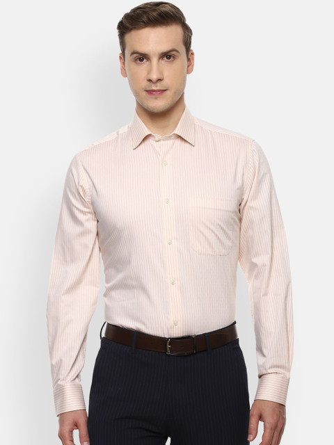 

Louis Philippe Men Beige Slim Fit Opaque Striped Formal Shirt
