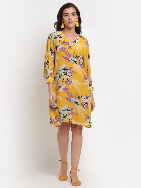 

ewoke Women Yellow Floral Printed A-Line Dress