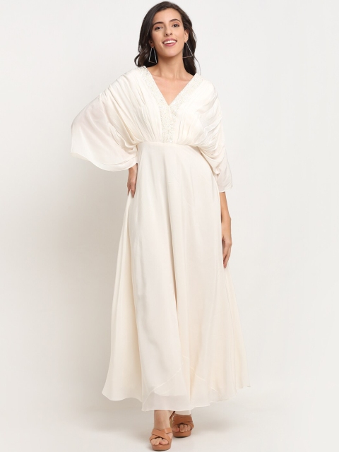 

ewoke Off White Crepe Maxi Drape Dress