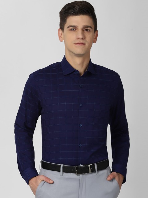 

Peter England Elite Men Navy Blue Opaque Checked Formal Shirt