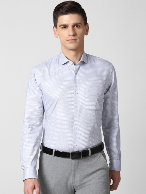 

Peter England Elite Men Blue Opaque Checked Pure Cotton Formal Shirt