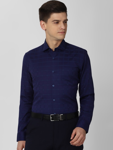 

Peter England Elite Men Navy Blue Slim Fit Opaque Checked Pure Cotton Formal Shirt