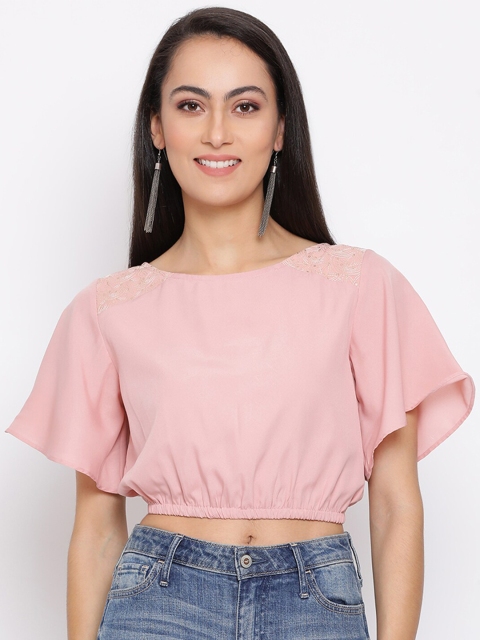 

DRAAX Fashions Pink Styled Back Crop Top