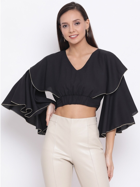 

DRAAX Fashions Black Ruffles Fitted Crop Top