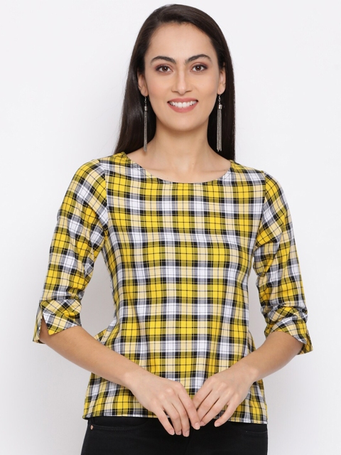 

DRAAX Fashions Yellow & Black Checked Regular Top