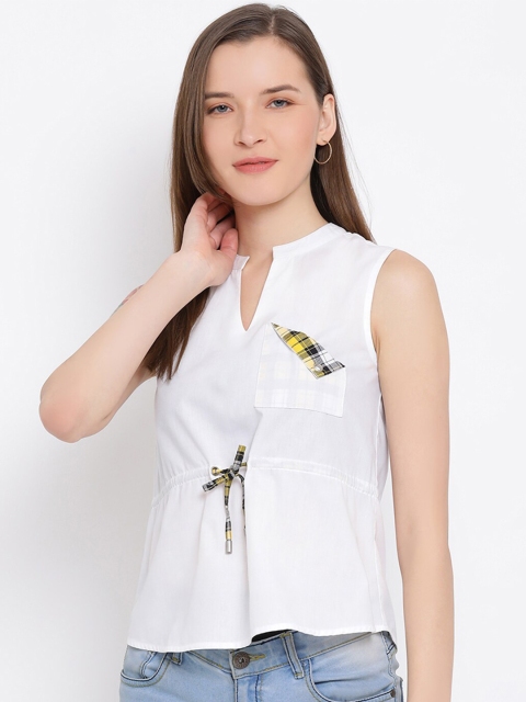 

DRAAX Fashions White Mandarin Collar Regular Top