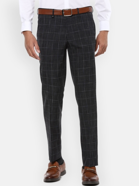 

V Dot Men Black Checked Slim Fit Formal Trousers